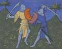 Битва Ожье с сарацинским рыцарем. Средневековая миниатюра
