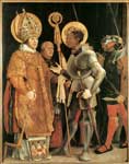 Маттиас Грюневальд. Встреча св. Эразма и св. Маврикия. 1517-23